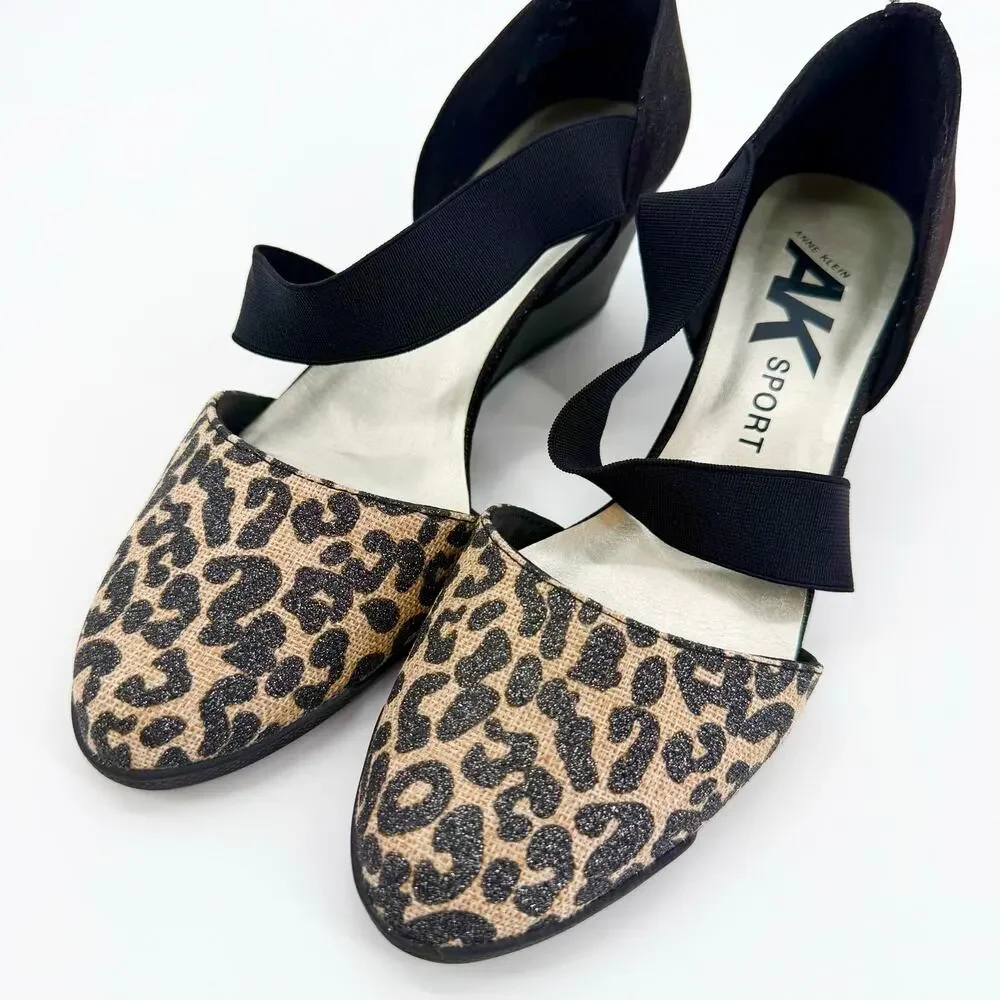 Anne Klein Sport Leopard Wedge Flats Women’s 9.5 Comfort Stretch Shoes